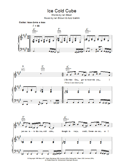 Ian Brown Ice Cold Cube Sheet Music Notes Chords Printable