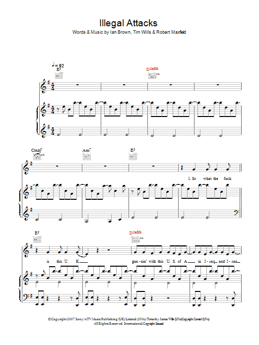 Learn to play Ian Brown Illegal Attacks sheet music for Piano, Vocal & Guitar in minutes. Ian Brown Illegal Attacks sheet music notes and chords. Download Printable PDF.