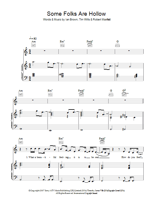Learn to play Ian Brown Some Folks Are Hollow sheet music for Piano, Vocal & Guitar in minutes. Ian Brown Some Folks Are Hollow sheet music notes and chords. Download Printable PDF.
