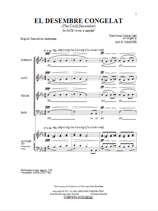 Learn to play Ian R. Charter El Desembre Congelat sheet music for SATB Choir in minutes. Price: 3.9900$ Ian R. Charter El Desembre Congelat sheet music notes and chords arranged for SATB Choir