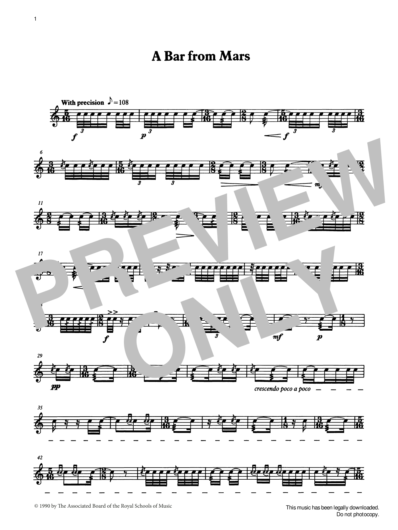 Learn to play Ian Wright and Kevin Hathaway A Bar from Mars from Graded Music for Snare Drum, Book IV sheet music for Percussion Solo in minutes. Price: 4.4900$ Ian Wright and Kevin Hathaway A Bar from Mars from Graded Music for Snare Drum, Book IV sheet music notes and chords arranged for Percussion Solo