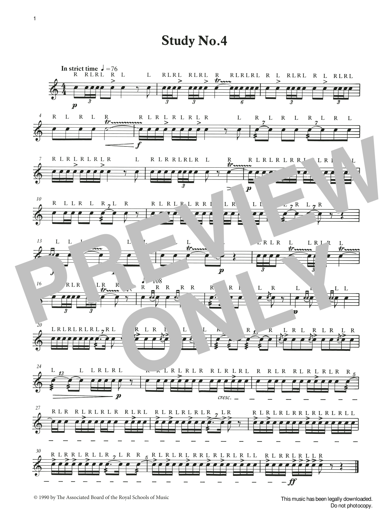 Learn to play Ian Wright and Kevin Hathaway Study No.4 from Graded Music for Snare Drum, Book II sheet music for Percussion Solo in minutes. Price: 4.4900$ Ian Wright and Kevin Hathaway Study No.4 from Graded Music for Snare Drum, Book II sheet music notes and chords arranged for Percussion Solo