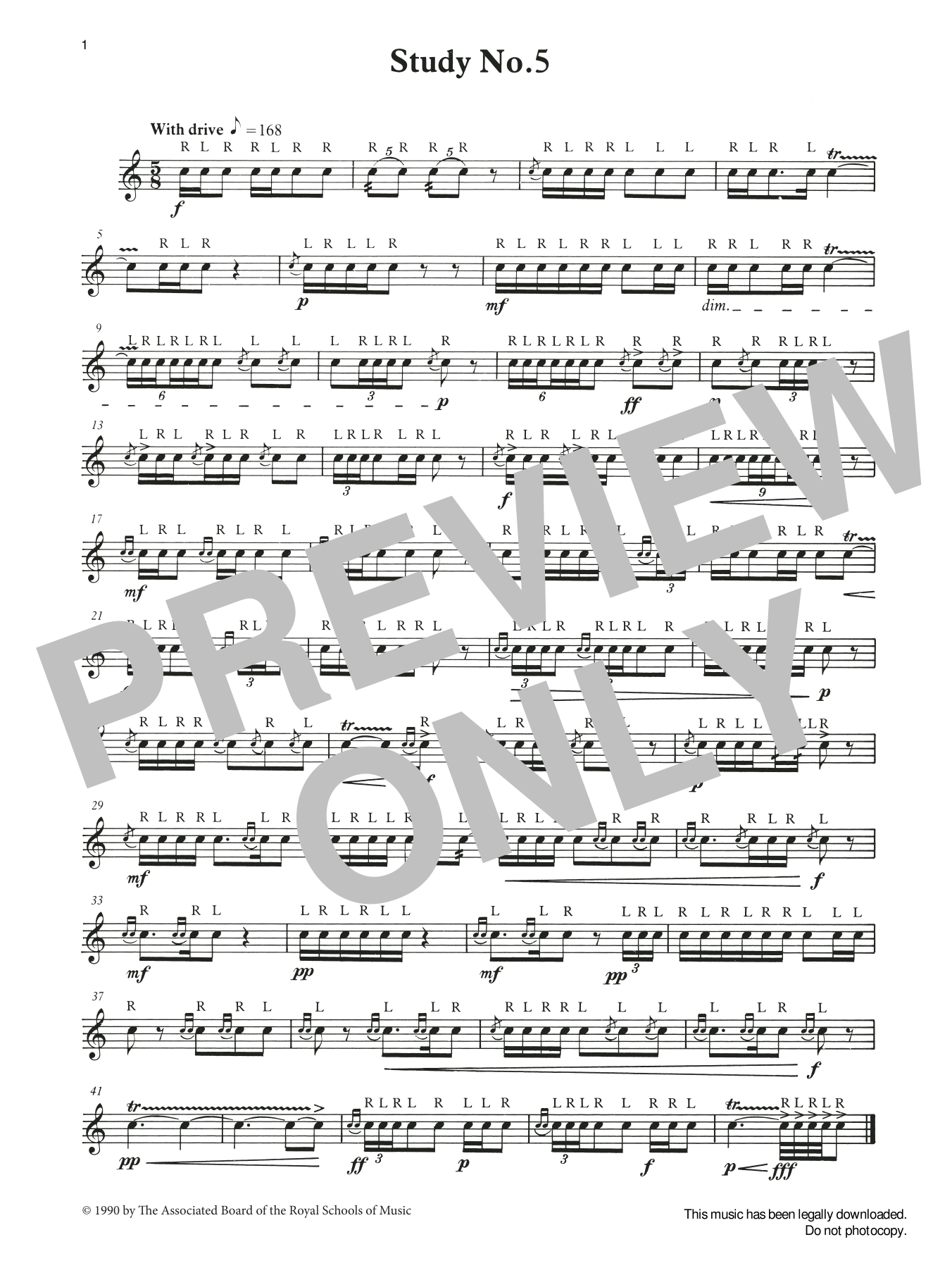 Learn to play Ian Wright and Kevin Hathaway Study No.5 from Graded Music for Snare Drum, Book III sheet music for Percussion Solo in minutes. Price: 4.4900$ Ian Wright and Kevin Hathaway Study No.5 from Graded Music for Snare Drum, Book III sheet music notes and chords arranged for Percussion Solo