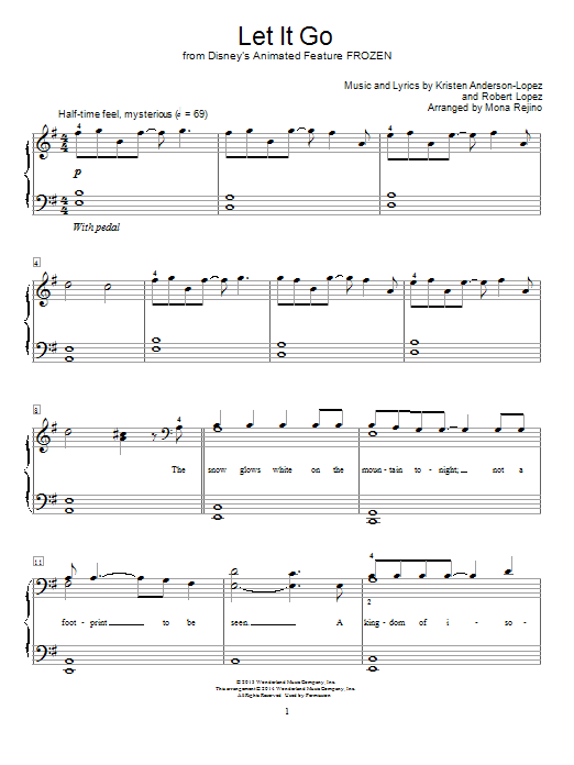 Mona Rejino Let It Go (from Frozen) sheet music notes and chords. Download Printable PDF.