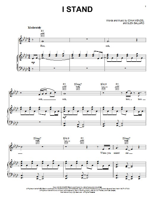 Idina Menzel I Stand sheet music notes and chords. Download Printable PDF.