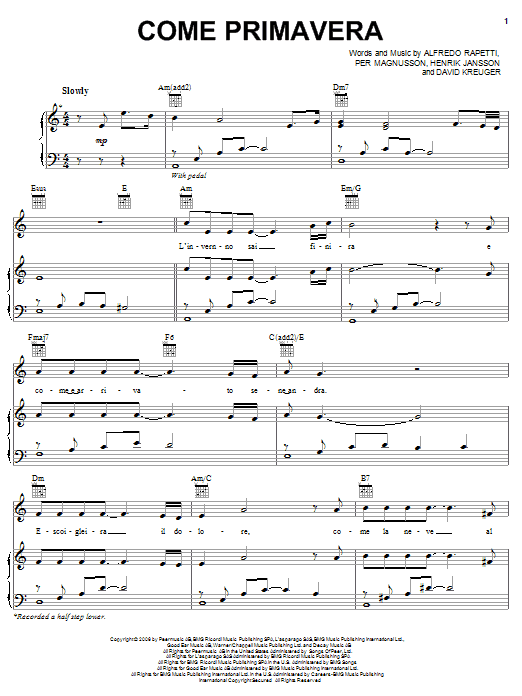 Il Divo Come Primavera sheet music notes and chords. Download Printable PDF.