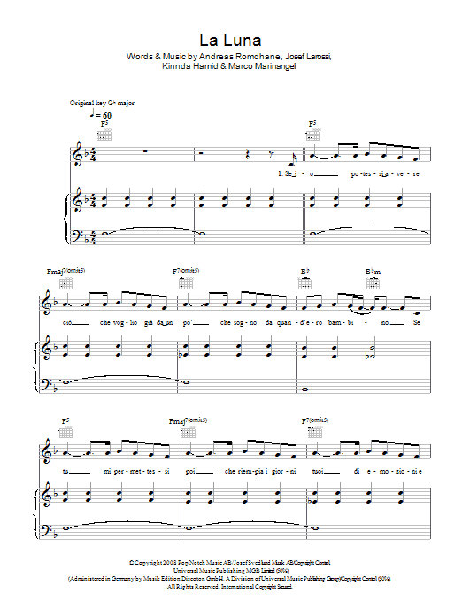 Il Divo La Luna sheet music notes and chords. Download Printable PDF.