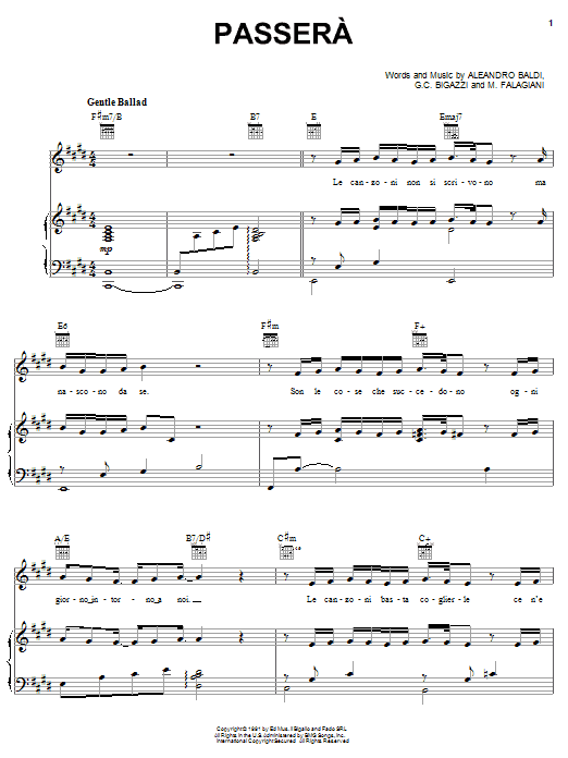 Il Divo Passera sheet music notes and chords. Download Printable PDF.