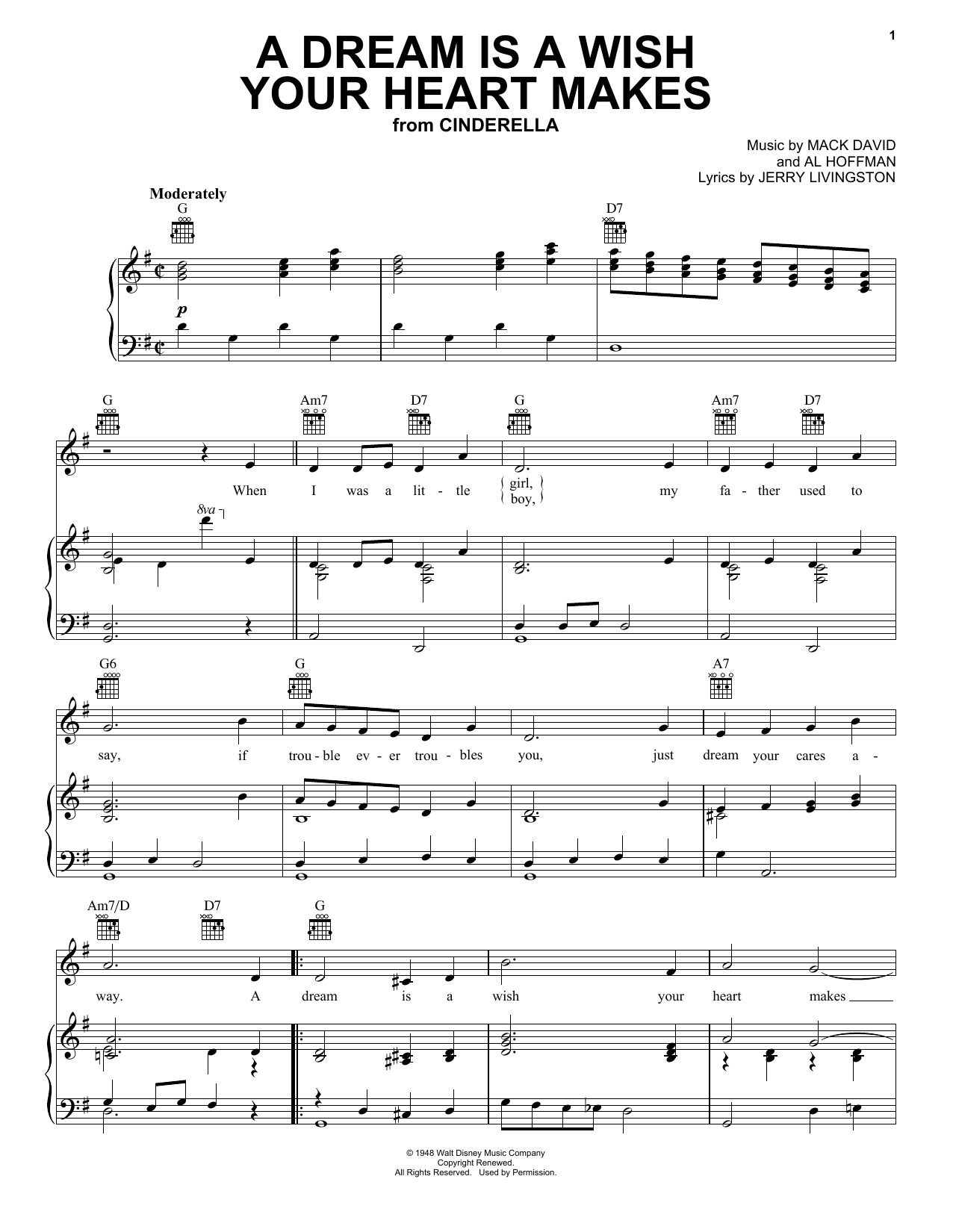 Ilene Woods A Dream Is A Wish Your Heart Makes (from Disney's Cinderella) sheet music notes and chords. Download Printable PDF.