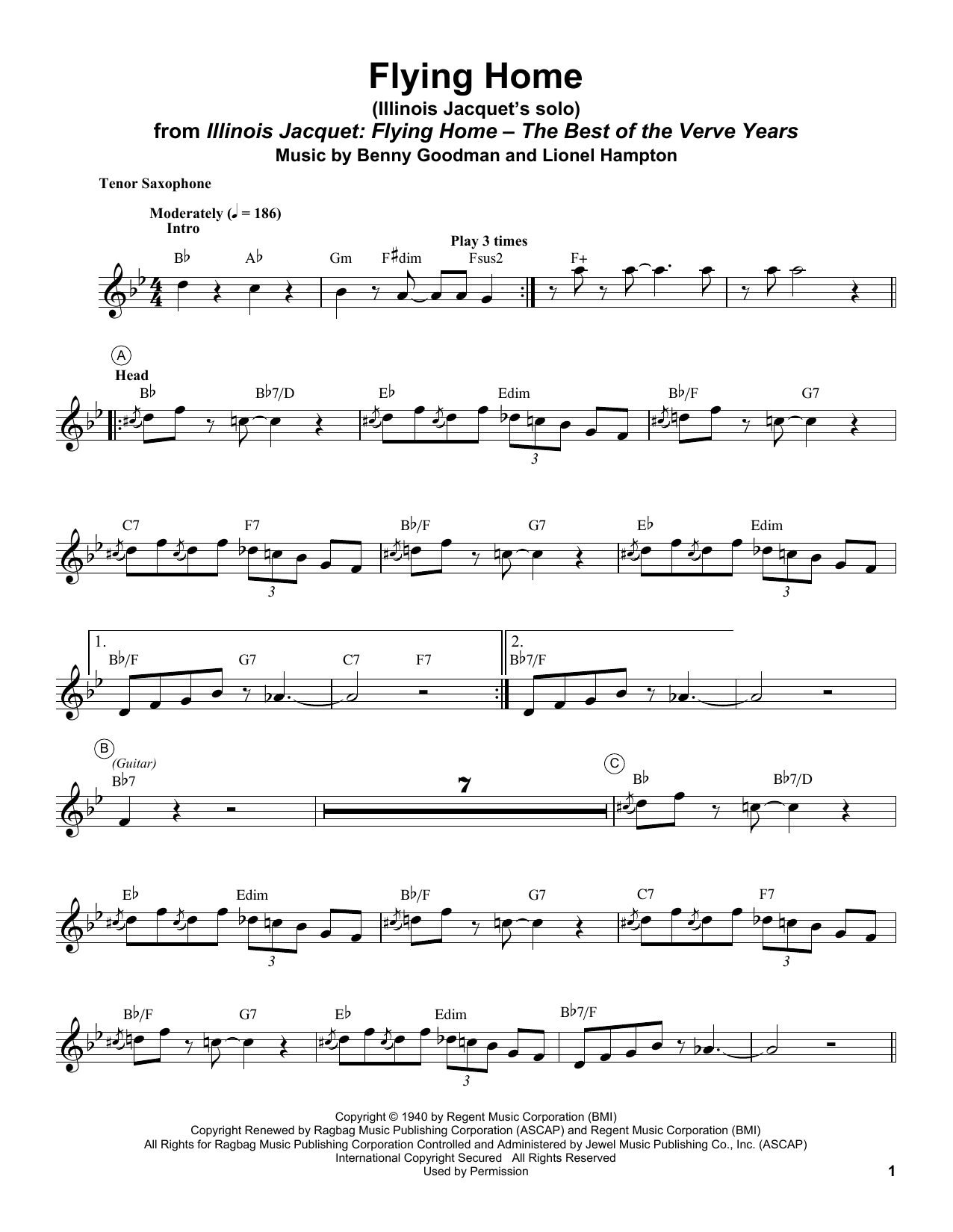 Illinois Jacquet Flying Home sheet music notes and chords. Download Printable PDF.