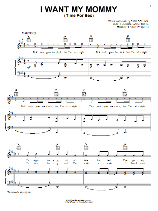 Learn to play Imagination Movers I Want My Mommy (Time For Bed) sheet music for Piano, Vocal & Guitar (Right-Hand Melody) in minutes. Imagination Movers I Want My Mommy (Time For Bed) sheet music notes and chords. Download Printable PDF.