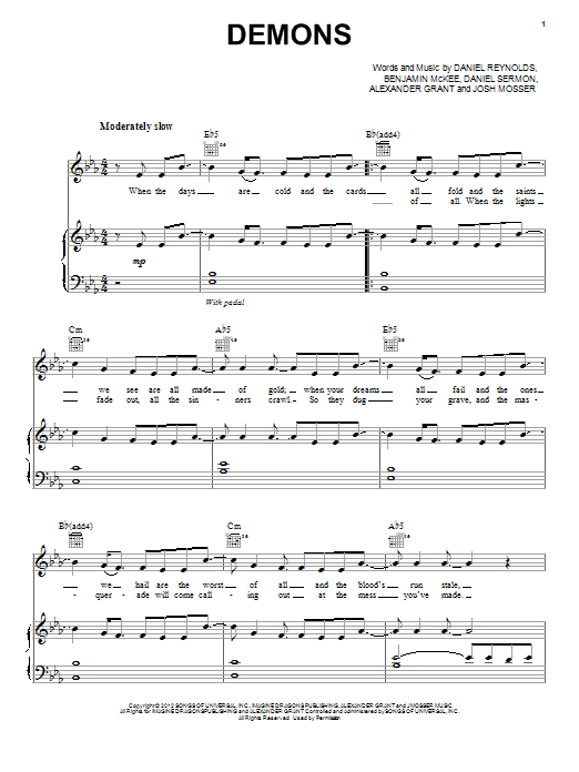 Demons - Partition de Piano Facile en PDF - La Touche Musicale