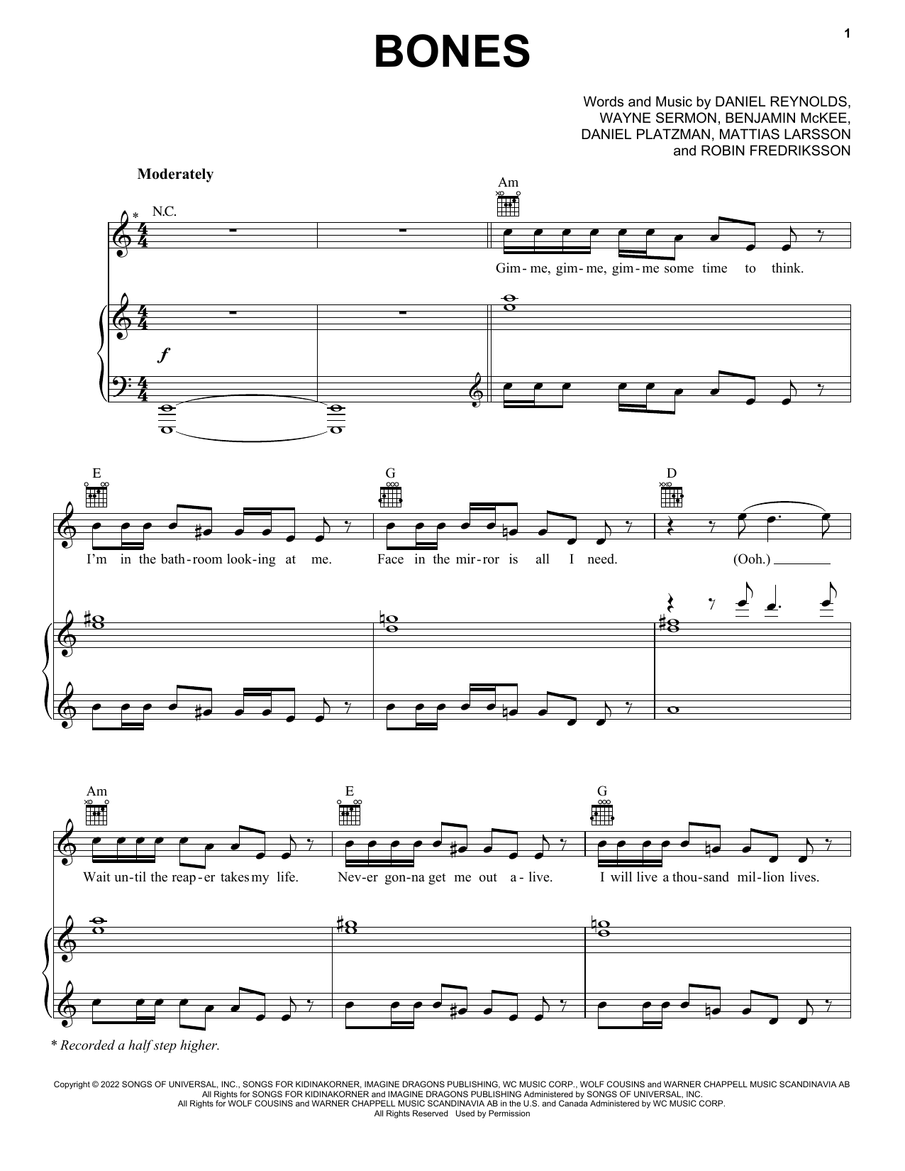 Download Imagine Dragons "Bones" Sheet Music & PDF Chords Piano