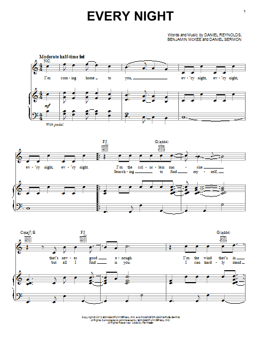 Imagine Dragons Every Night sheet music notes and chords. Download Printable PDF.