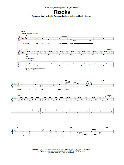 Imagine Dragons Rocks sheet music notes and chords. Download Printable PDF.