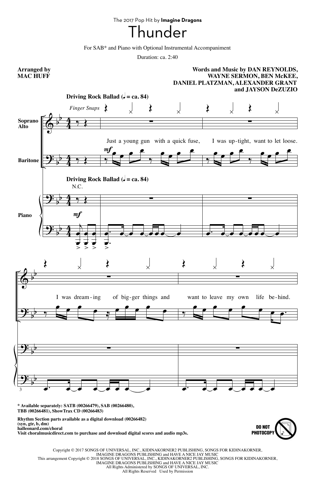 Learn to play Mac Huff Thunder sheet music for SAB Choir in minutes. Price: 3.9900$ Mac Huff Thunder sheet music notes and chords arranged for SAB Choir