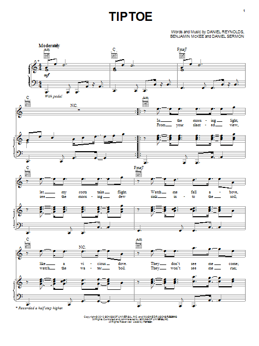 Imagine Dragons Tiptoe sheet music notes and chords. Download Printable PDF.