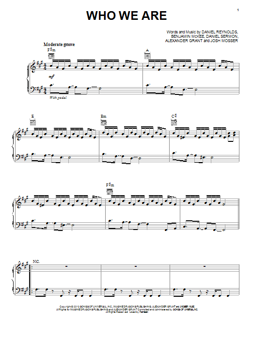 Imagine Dragons Who We Are sheet music notes and chords. Download Printable PDF.