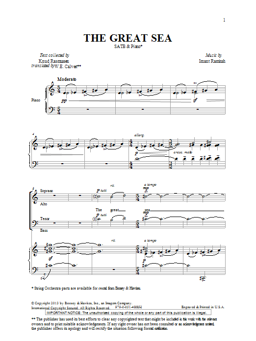 Imant Raminsh The Great Sea sheet music notes and chords arranged for SATB Choir