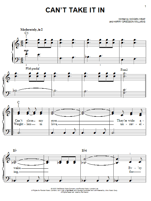 Imogen Heap Can't Take It In sheet music notes and chords. Download Printable PDF.