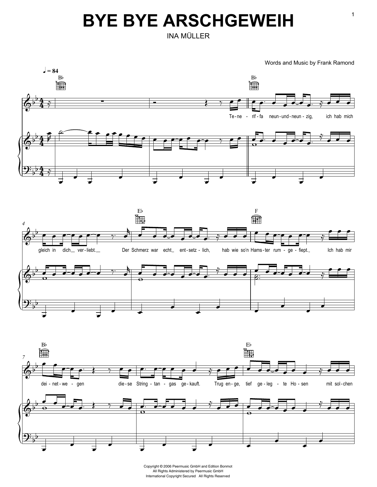 Ina Müller Bye Bye Arschgeweih sheet music notes and chords. Download Printable PDF.