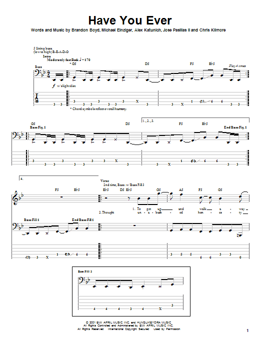 Incubus Have You Ever sheet music notes and chords. Download Printable PDF.