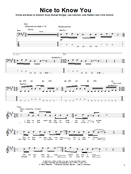 Incubus Nice To Know You sheet music notes and chords. Download Printable PDF.