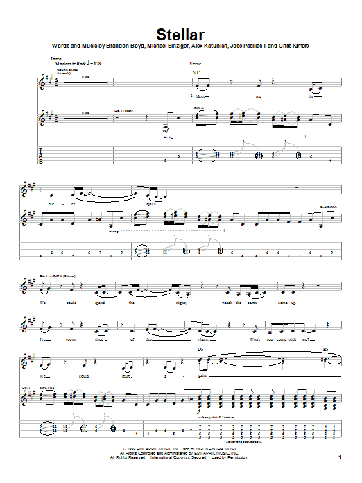Incubus Stellar sheet music notes and chords. Download Printable PDF.