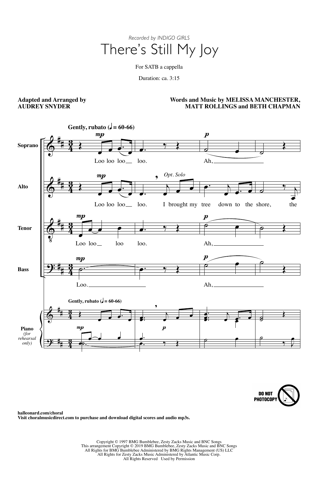 Learn to play Indigo Girls There's Still My Joy (arr. Audrey Snyder) sheet music for SATB Choir in minutes. Price: 3.9900$ Indigo Girls There's Still My Joy (arr. Audrey Snyder) sheet music notes and chords arranged for SATB Choir