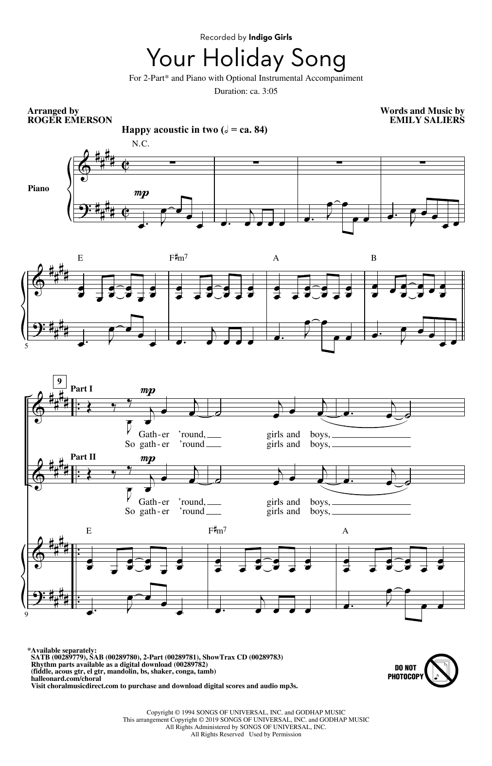 Learn to play Indigo Girls Your Holiday Song (arr. Roger Emerson) sheet music for 2-Part Choir in minutes. Price: 3.9900$ Indigo Girls Your Holiday Song (arr. Roger Emerson) sheet music notes and chords arranged for 2-Part Choir