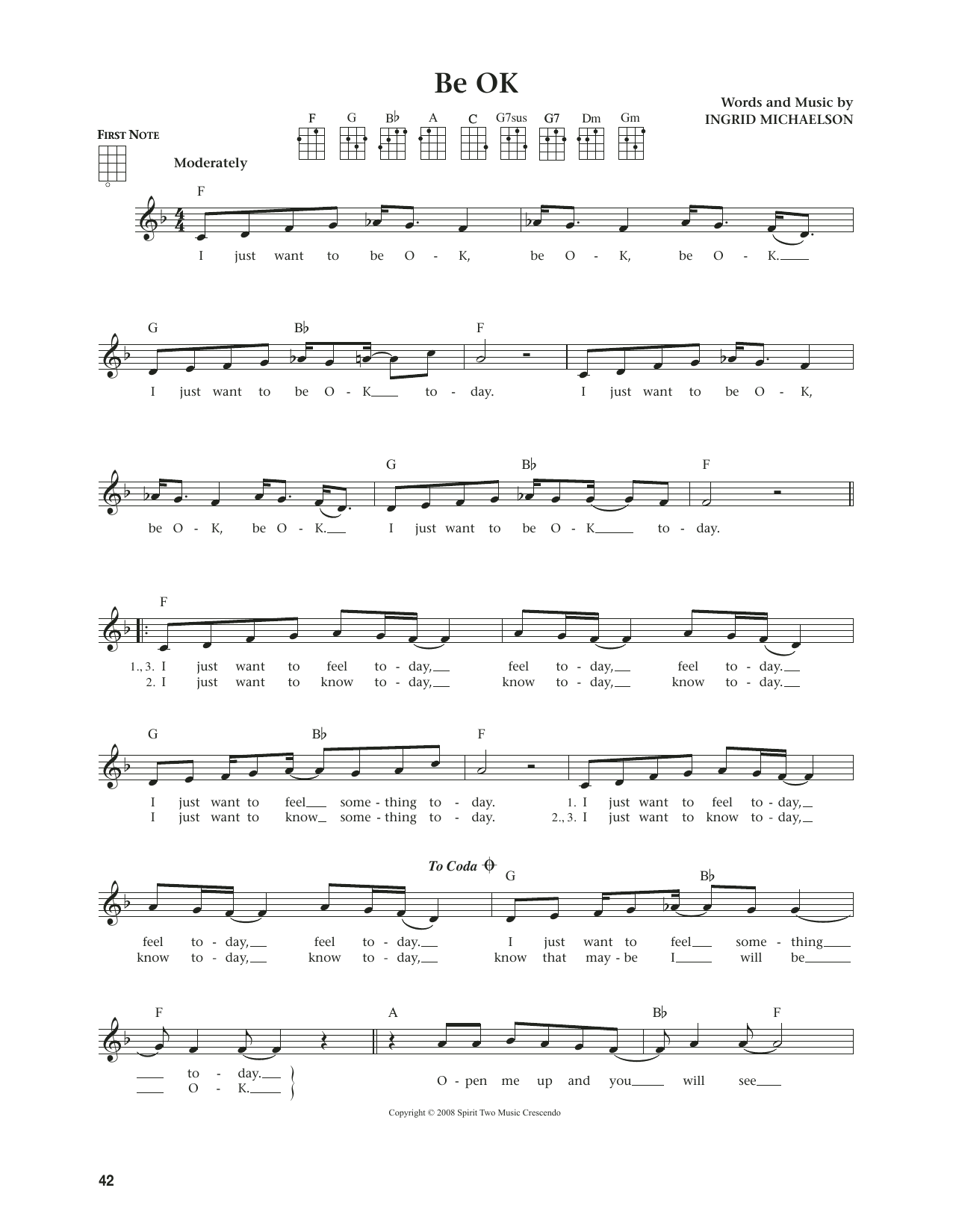 Ingrid Michaelson Be OK (from The Daily Ukulele) (arr. Jim Beloff) sheet music notes and chords. Download Printable PDF.