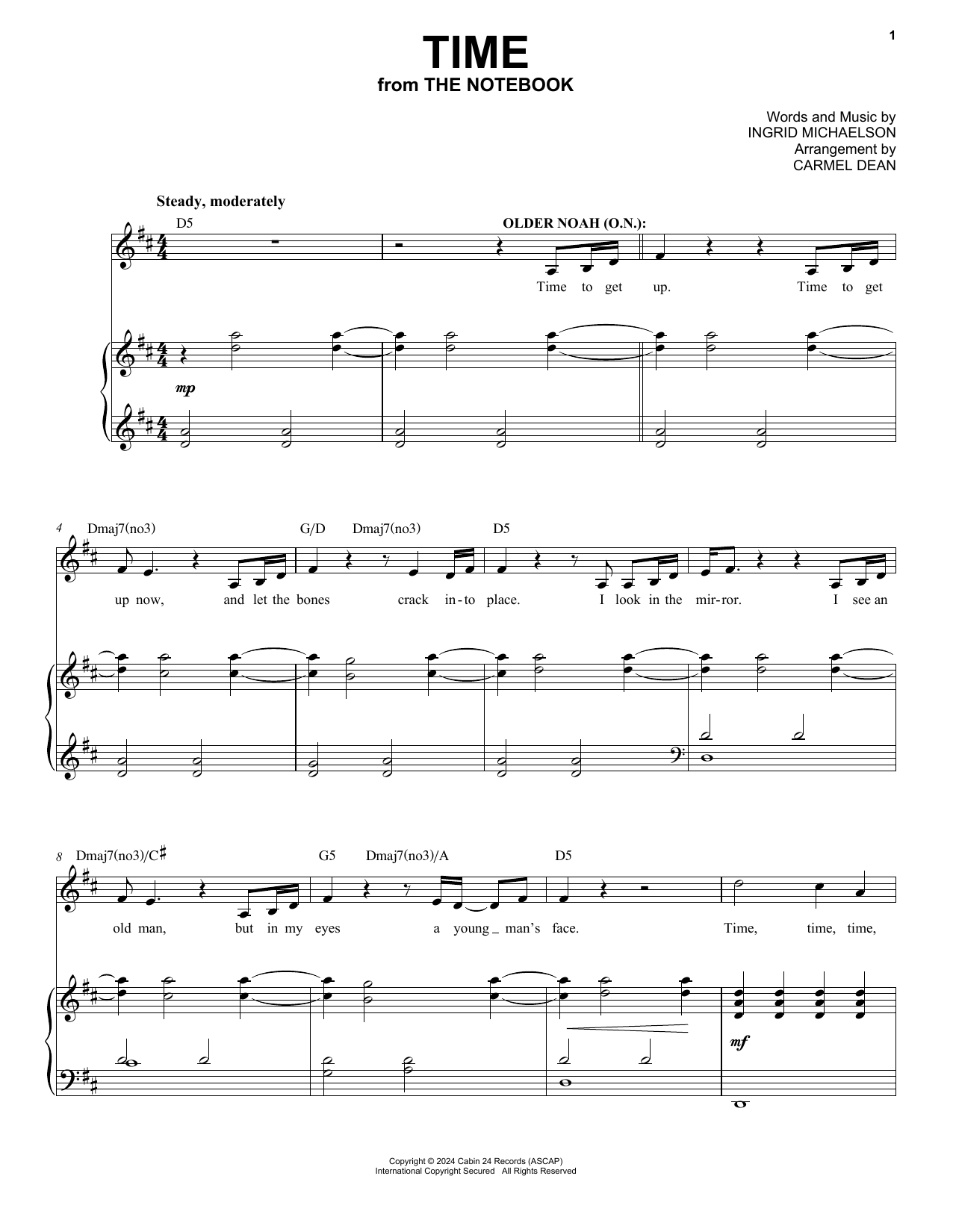 Ingrid Michaelson Time (from The Notebook) sheet music notes and chords. Download Printable PDF.