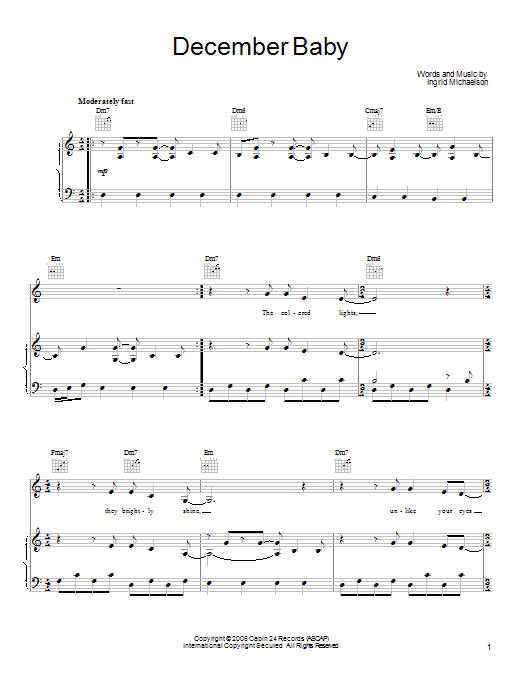 Ingrid Michaelson December Baby sheet music notes and chords. Download Printable PDF.