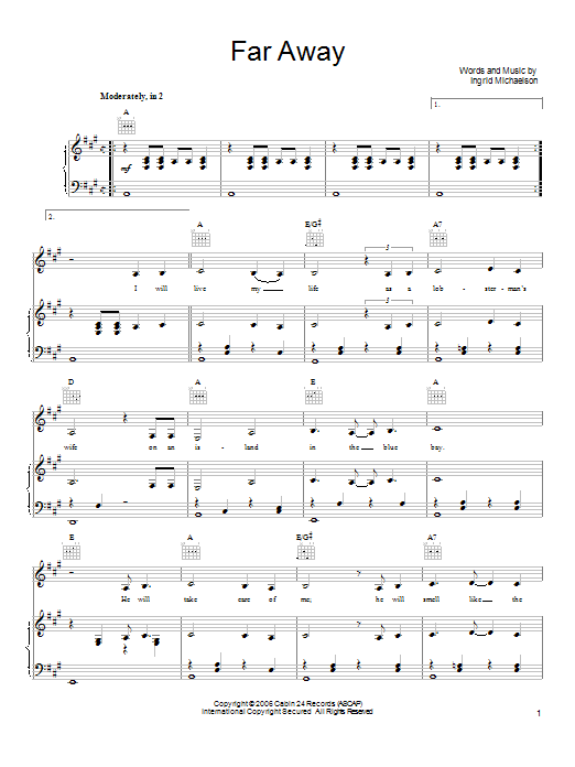 Ingrid Michaelson Far Away sheet music notes and chords. Download Printable PDF.