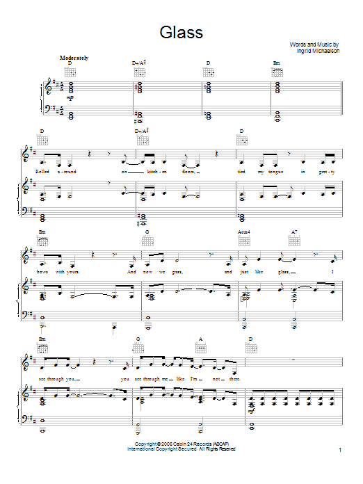 Ingrid Michaelson Glass sheet music notes and chords. Download Printable PDF.