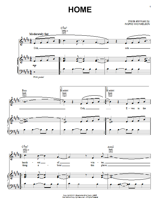 Ingrid Michaelson Home sheet music notes and chords. Download Printable PDF.