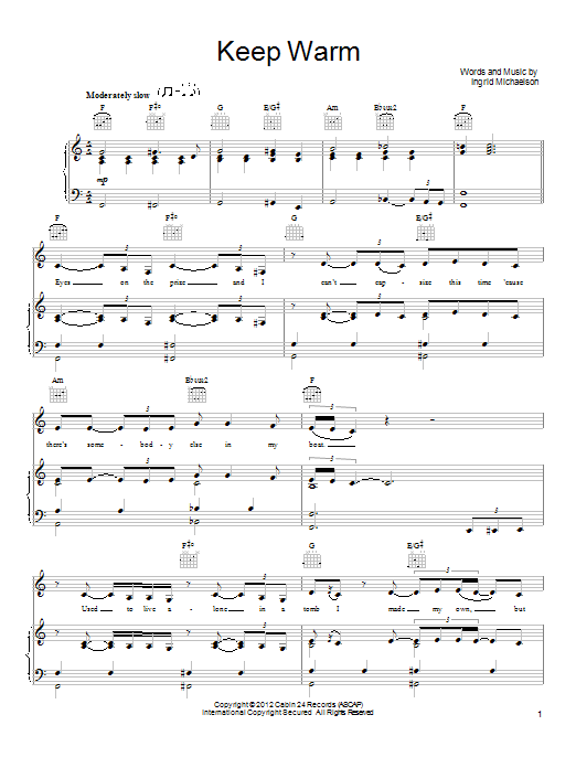 Ingrid Michaelson Keep Warm sheet music notes and chords. Download Printable PDF.