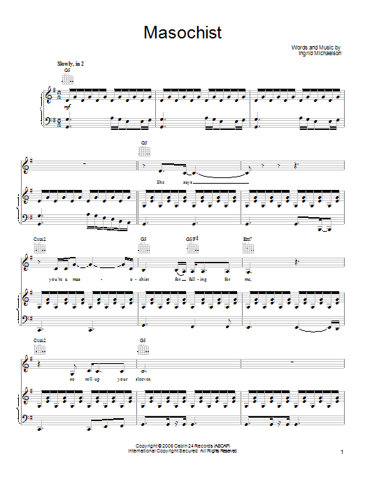 Ingrid Michaelson Masochist sheet music notes and chords. Download Printable PDF.