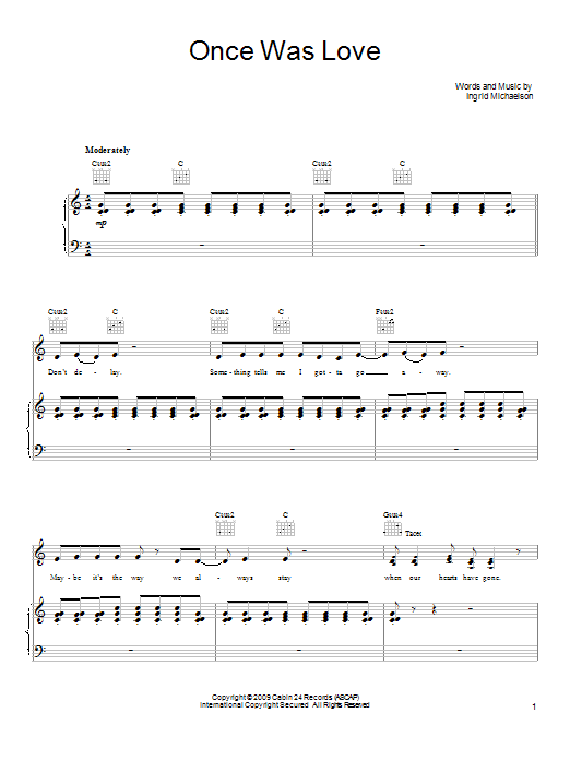 Ingrid Michaelson Once Was Love sheet music notes and chords. Download Printable PDF.