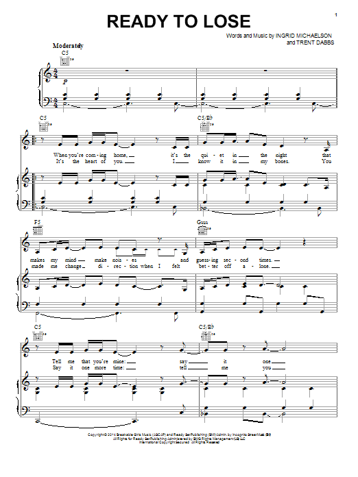 Ingrid Michaelson Ready To Lose sheet music notes and chords. Download Printable PDF.