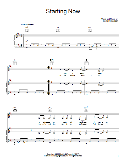 Ingrid Michaelson Starting Now sheet music notes and chords. Download Printable PDF.