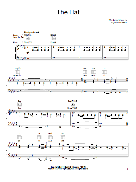 Ingrid Michaelson The Hat sheet music notes and chords. Download Printable PDF.