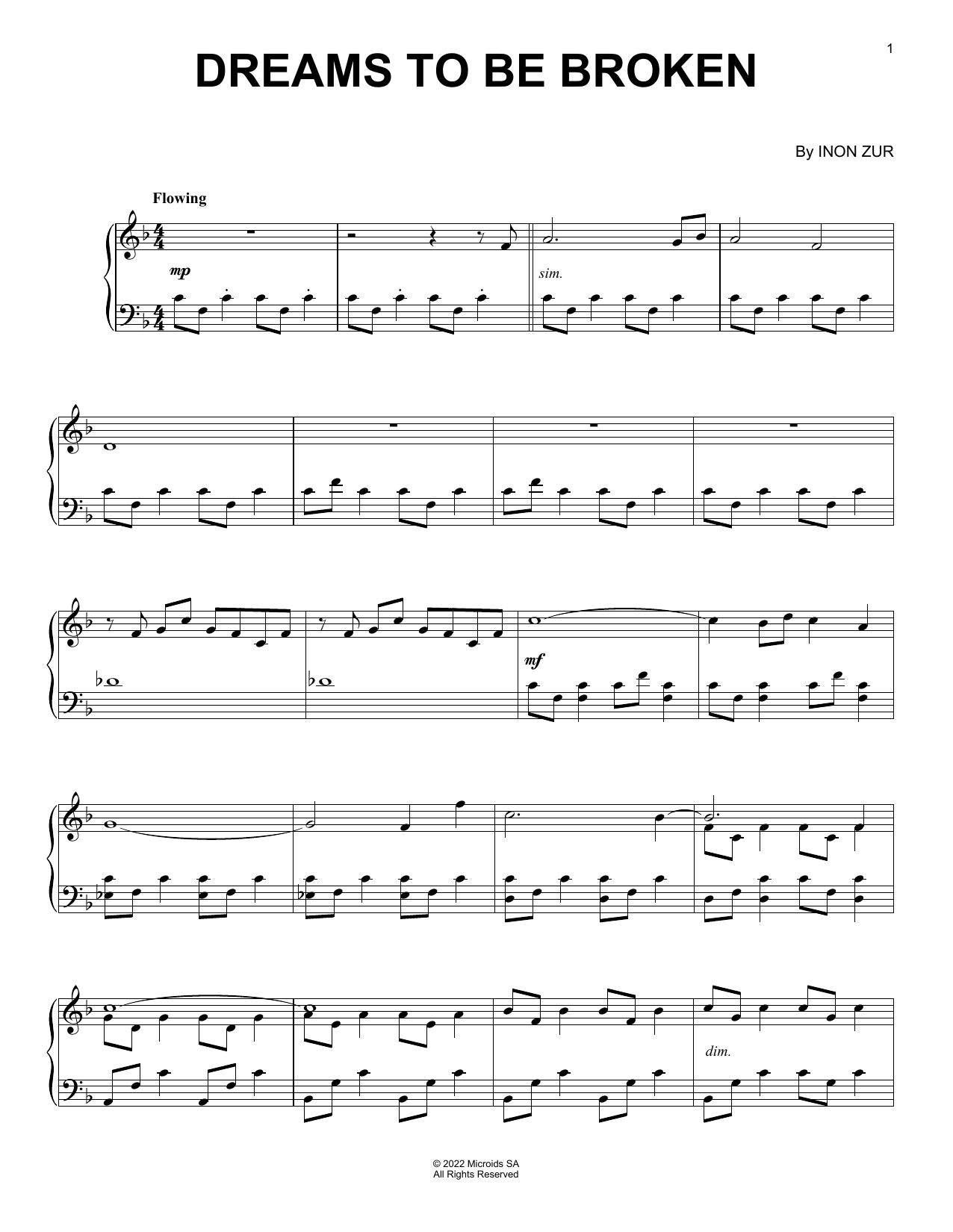 Inon Zur Dreams To Be Broken (from Syberia: The World Before) sheet music notes and chords - Download Printable PDF and start playing in minutes.