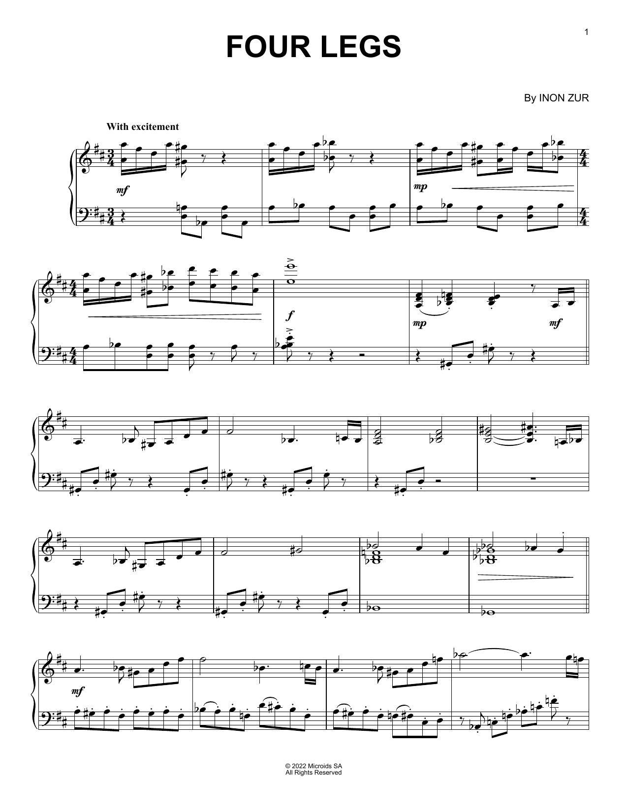 Inon Zur Four Legs (from Syberia: The World Before) sheet music notes and chords - Download Printable PDF and start playing in minutes.