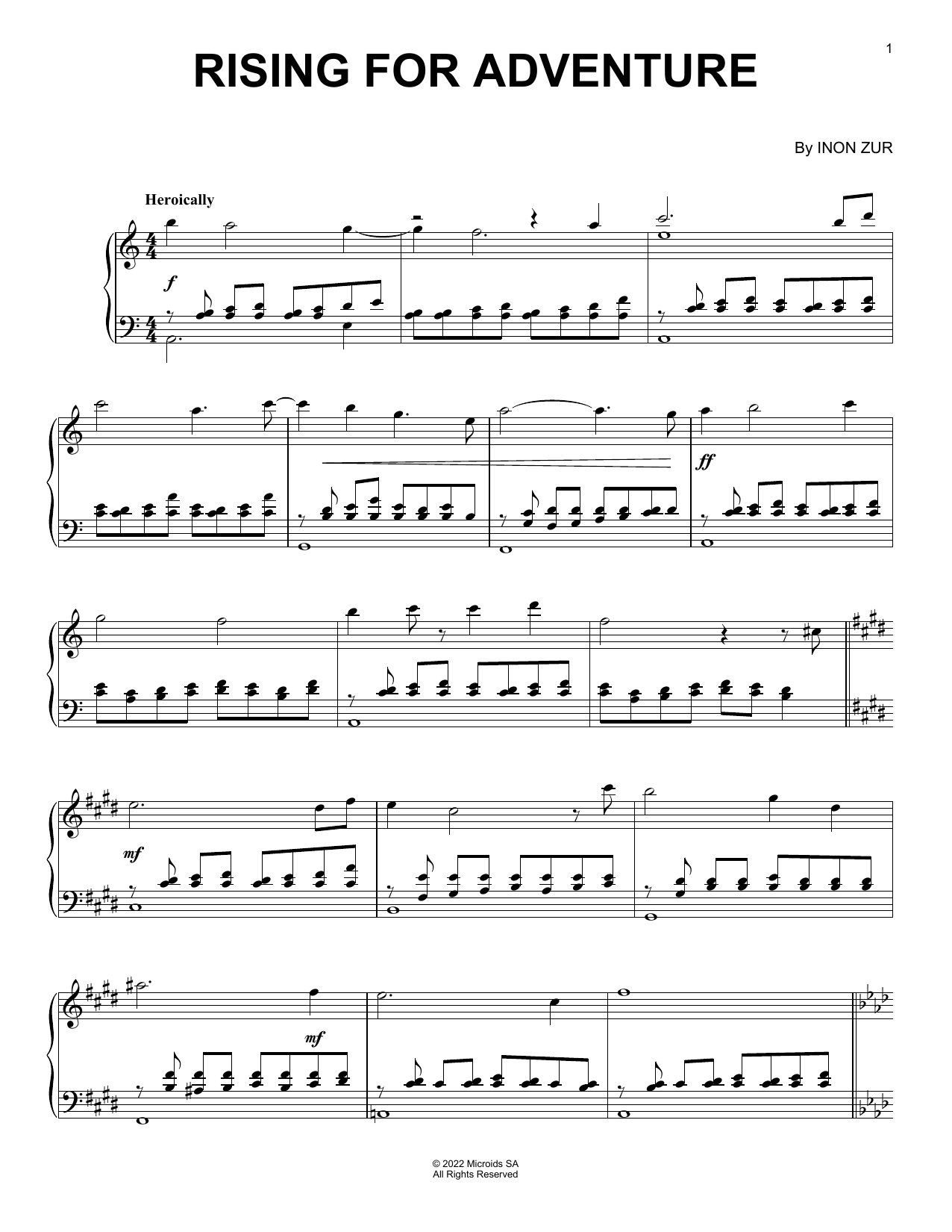 Inon Zur Rising For Adventure (from Syberia: The World Before) sheet music notes and chords - Download Printable PDF and start playing in minutes.