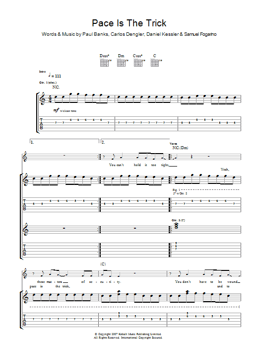 Interpol Pace Is The Trick sheet music notes and chords. Download Printable PDF.