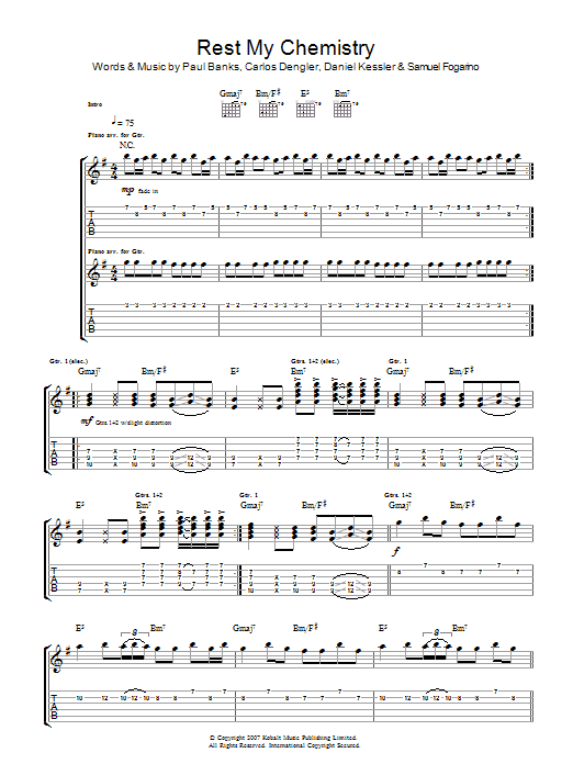 Interpol Rest My Chemistry sheet music notes and chords. Download Printable PDF.