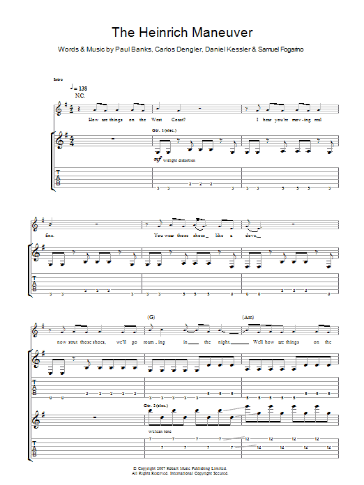 Interpol The Heinrich Maneuver sheet music notes and chords. Download Printable PDF.