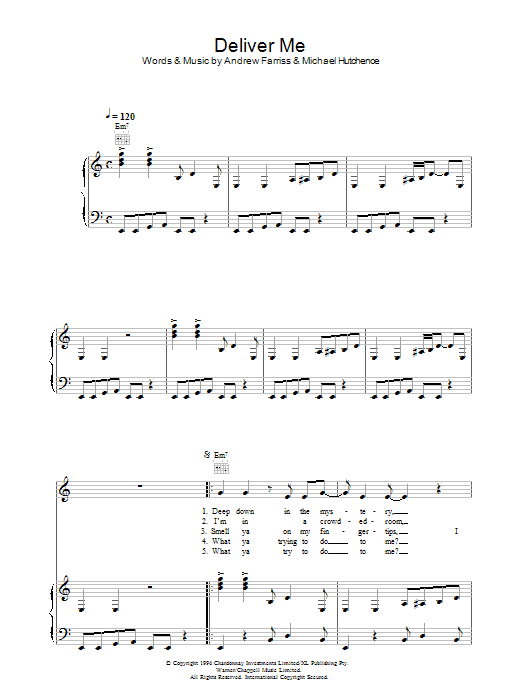 INXS Deliver Me sheet music notes and chords. Download Printable PDF.