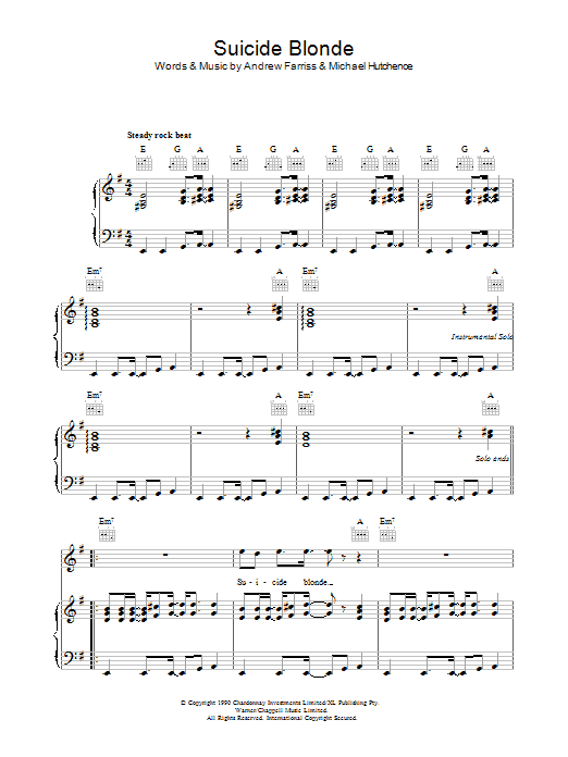 INXS Suicide Blonde sheet music notes and chords. Download Printable PDF.